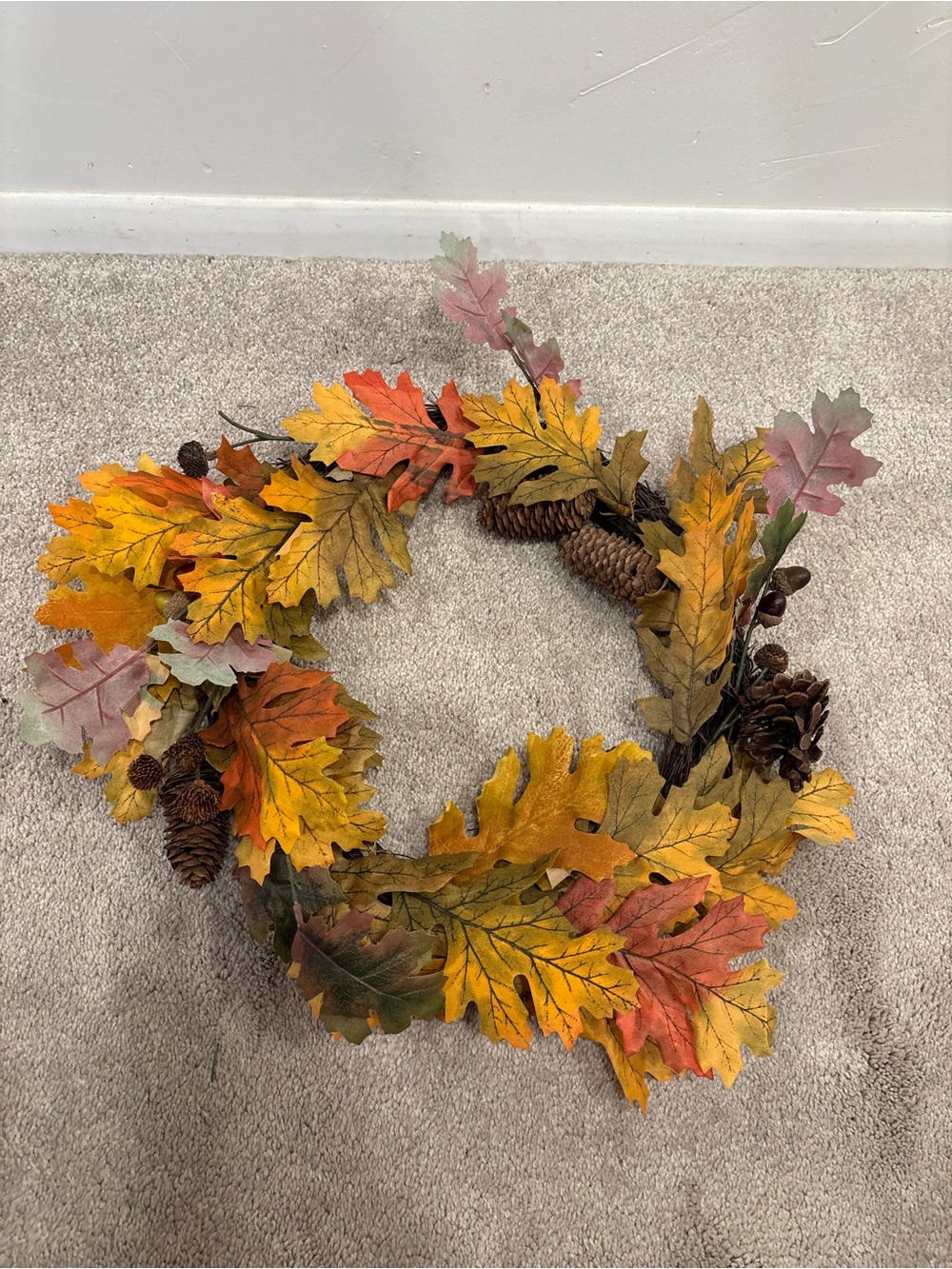 Autumn Oak Leaf & Pinecone Wreath - Fall Home Holiday Decor